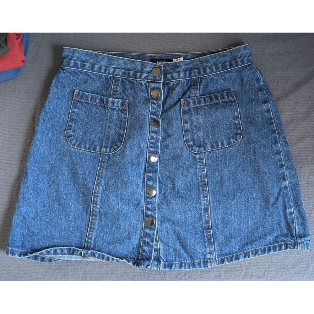 BDG Denim Skirt Medium Wash Blue Jean Snap Button Up With Pockets Women's Size M - Picture 2 of 6